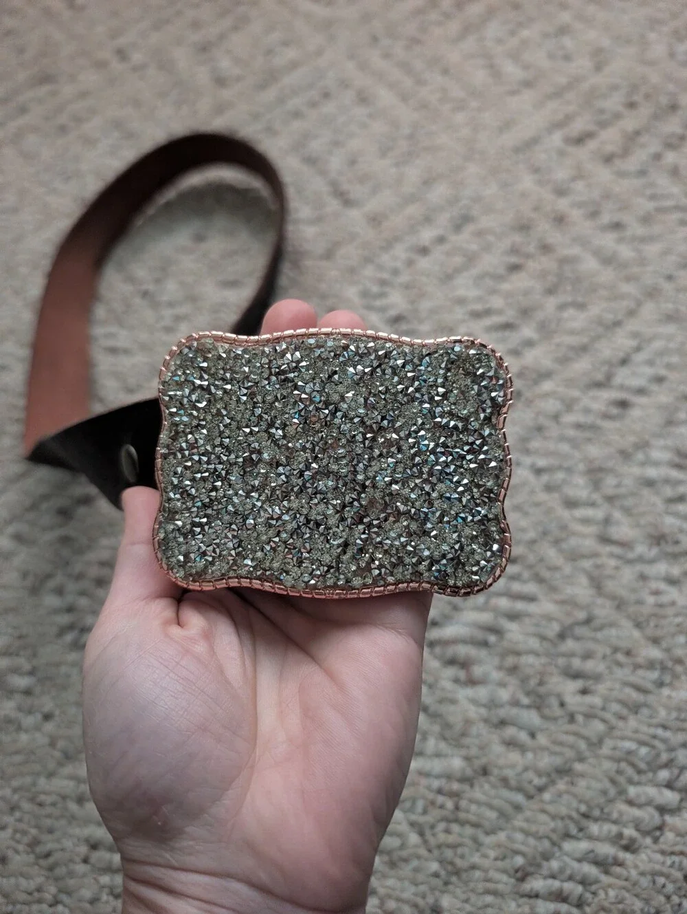 Bright Crystal Rose Gold Rope Belt Buckle Wallet Bling Rhinestones Western Vtg